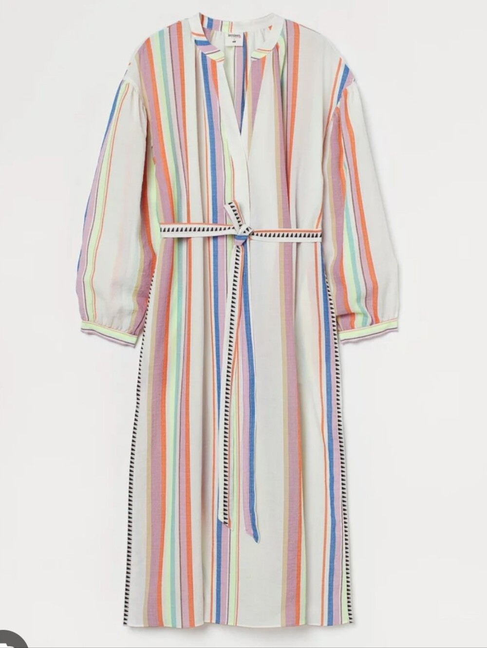 H&M By Lemlem White Multicolor Striped Belted Casual Dress
